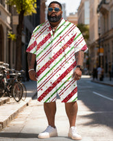 Big & Tall Men's Christmas Flash Stripe Graffiti Print Short Sleeve Shirt Shorts Set